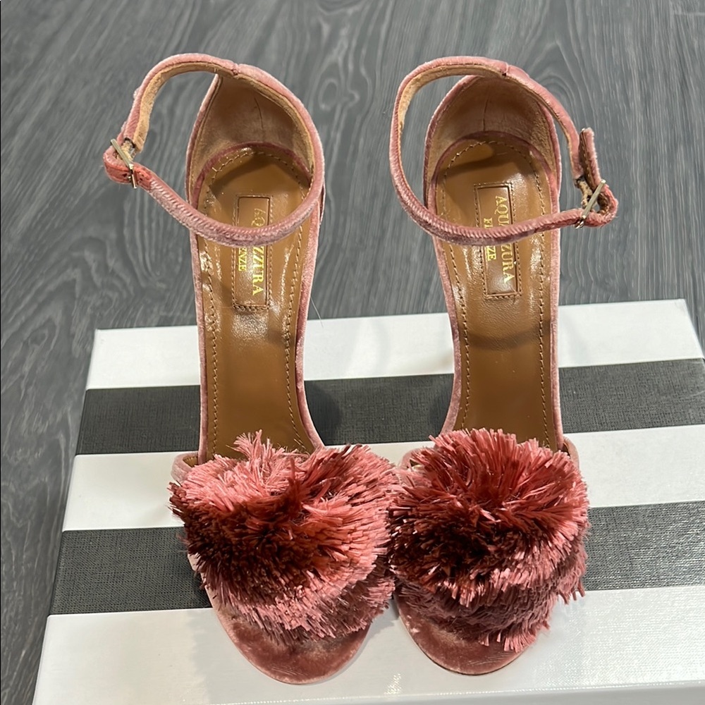 Aquazurra Rose Color Velvet 105mm Puff Sandal